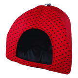 Cama Pet 2x1 Casinha Cabana Toca Iglu Cães Gato Almofada Cor Vermelho Desenho Poá