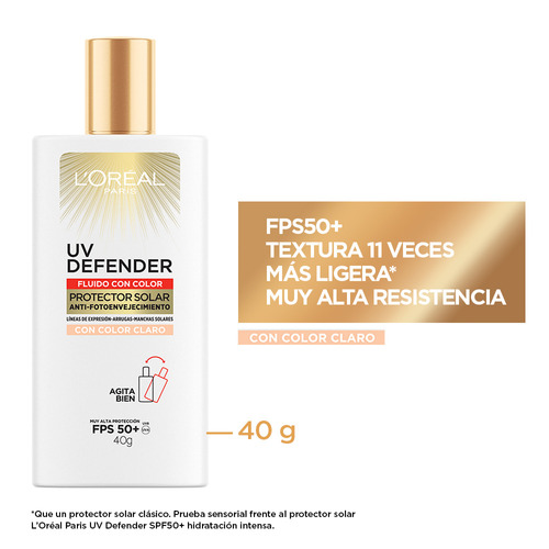 L'oréal Protector Solar Uv Defender Fluido Tono Claro Fps 50