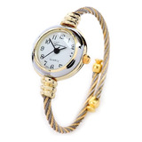 Reloj Tipo Brazalete Para Mujer Con Correa De Cable Dorada Y