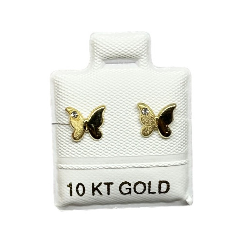 Broquel Arete Mariposa Con Zirconia Oro 10k Garantizado