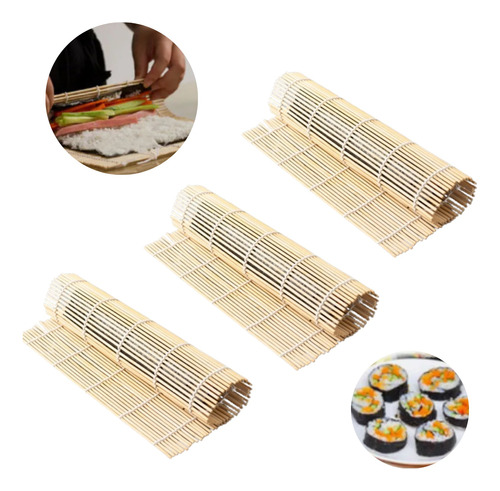 Kit 3 Esteiras Sudare Bambu Enrolar Sushi Japonesa Oriental 