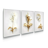 Quadro Decorativo Dourado Floral Grande Sala Quarto Casal