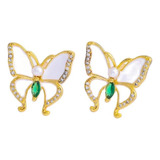 Aretes De Mariposa Blanca Para Mujer Chapada En Oro De 18k Pendientes Mariposas Pendientes Blancos 1 Par Joyería Para Mujeres