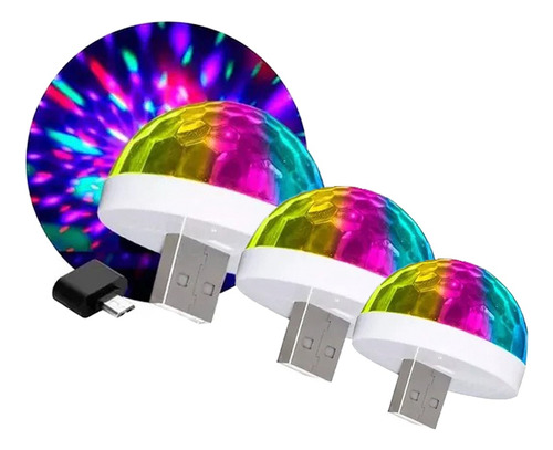 Set 3x2 Mini Focos Led Rgb Giratorio Bolichero Auto Usb 