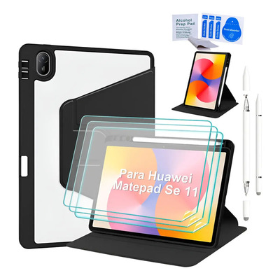 Liduode Funda Para Tablet Huawei Matepad Se 11 Pulgadas 2024 + 3 Mica + Óptico Lápiz,con Soporte Para Bolígrafo,rotación De 360° Respaldo Clara, Auto Activación\u002Freposo, Negro | Meses sin interés