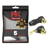 5x Conector Plug Rca 90º Profissional Top De Linha Preto