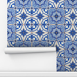 Papel Parede Adesivo Azulejo Cozinha Azul Retro Lavável 10m