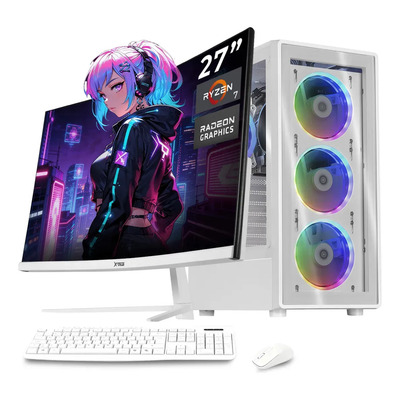 Xtreme Pc Gaming Amd Radeon Vega 8 Ryzen 7 5700g 16gb Ssd 500gb Monitor Curvo 27 100hz Wifi Dragonfly White | Meses sin interés
