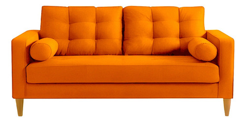 Sofá Sillon Capitone 2 Cuerpos De Pana Mueble Premium Color Naranja Oscuro