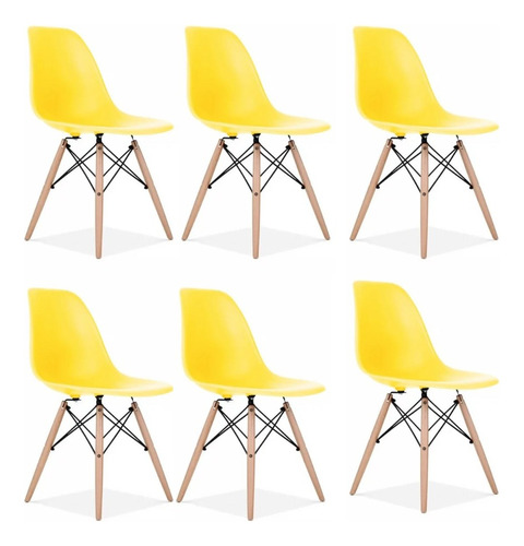 Kit 6 Cadeiras Charles Eames Wood Design Eiffel Colorida