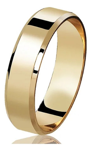 Aliança Anel De Casamento Chanfrada Aço Inox Dourada 6mm