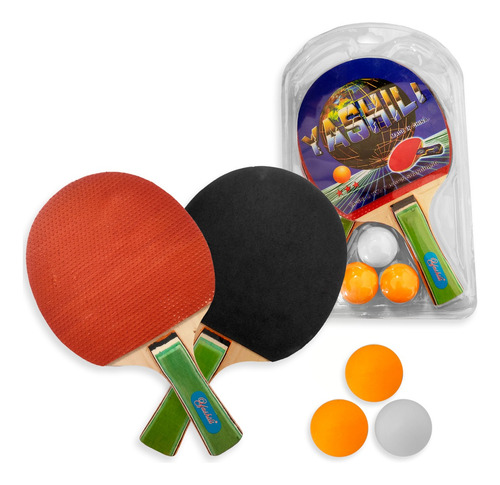 Pack 2 Paletas Ping Pong Negra Y Roja + 3 Pelotas Tenis Mesa