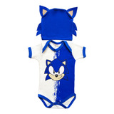 Body Com Touca Para Bebê Fantasia Mêsversário Sonic         