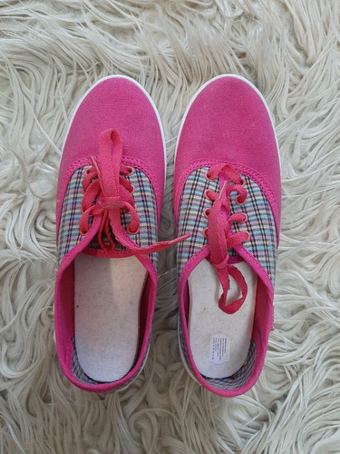 Zapatillas Chatas Con Cordon Combinadas 35 Fucsia Cuadros