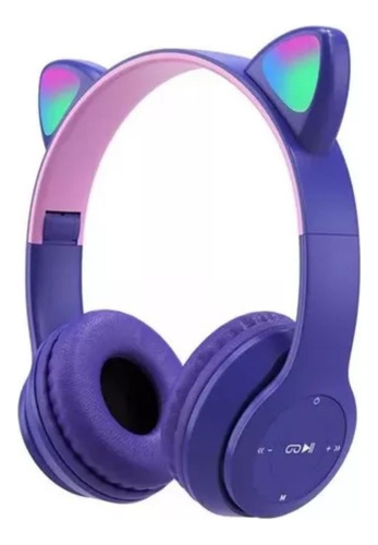 Auricular Inalambrico Bluetooth Luces Orejas De Gato Violeta