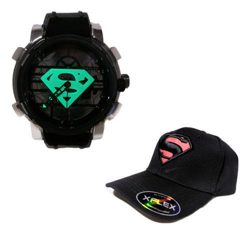 Combo Reloj De Superman Fondo Cristal + Gorra