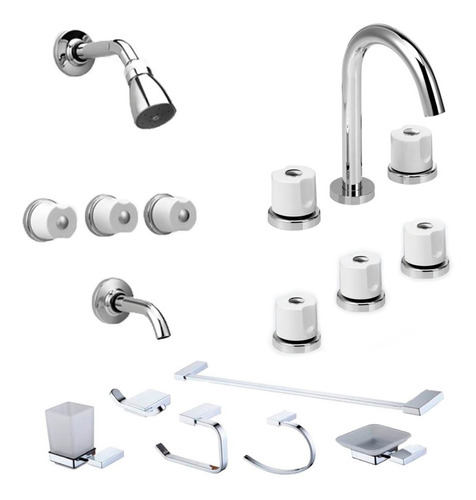 Combo Griferia Lavatorio Bidet Ducha Accesorios Malba Blan P