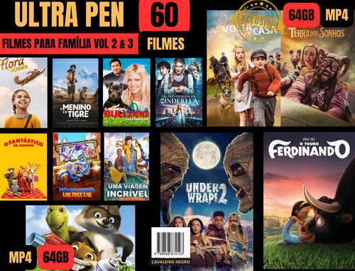 Pen Drive 64gb 60 In 1 60 Filmes Para Toda A Família