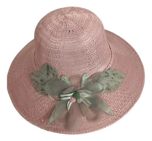 Sombrero De Verano Con Flor Gris Y Cintillo Trenzado 