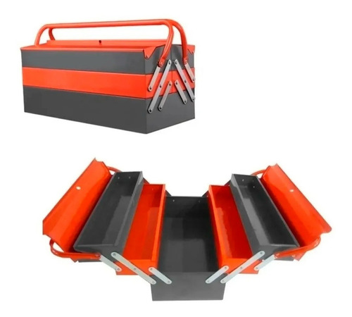 Caja Herramienta Articulada Metálica 3 Niveles 5 Divisiones Color Naranja Y Gris