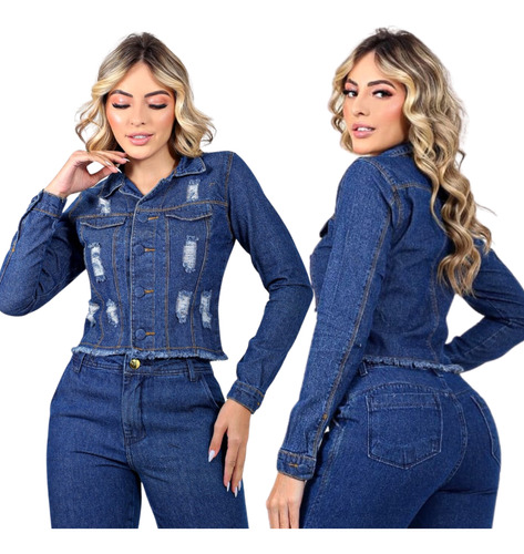 Jaqueta Feminina Premium Jeans Destroyed Alta Qualidade Top