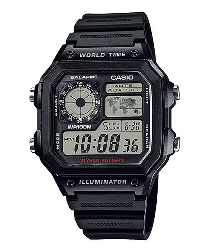 Relógio Pulso Casio Masculino Digital Hora Mundial Ae-1200wh