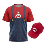 Kit Mário Camiseta E Boné Do Mário Super Mario Bros 