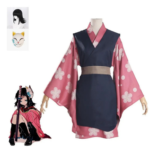 Set De Disfraz, Kimono, Peluca Y Máscara De Makomo