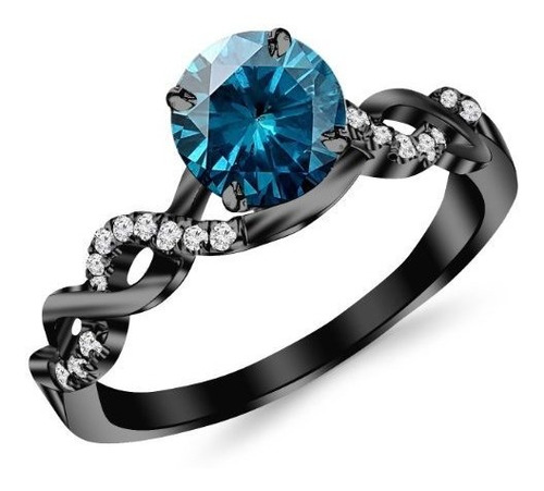 Anillo Compromiso Diamante Azul 0,63ct 14k Oro Negro