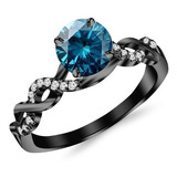 Anillo Compromiso Diamante Azul 0,63ct 14k Oro Negro