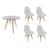 Mesa Redonda 90cm Vidro 6mm  Base Eiffel 4 Cadeira Bgc