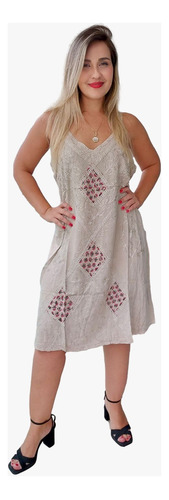 Vestido Indiano Tipo Trapézio Alça C/bordado Batik Cod 015