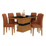 Mesa De Jantar 6 Cadeiras Gênova Cinam/preto/terrac - Ma Cor Cinamomo/preto/suede Terracota