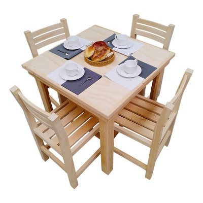 4 Sillas Mas Mesa De Madera 80x80 Cm Para Restaurante Cafe Sin Natural Madera Virgen Natural | Meses sin interés