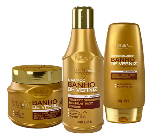 Kit Banho De Verniz Shampoo, Cond E Másc. 250g Forever Liss