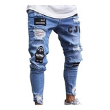 Par De Jeans Casuales De Hip Hop Con Agujeros Rotos