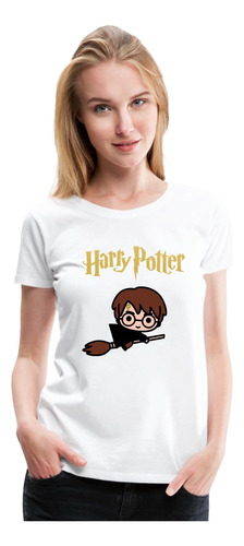 Polera Estampada Harry Potter Escoba Magica Moda Mujer