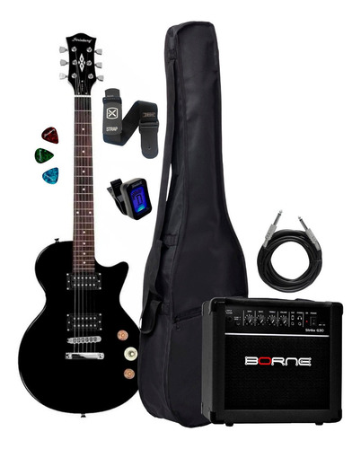 Kit Guitarra Les Paul Strinberg Lps200 Bk Preta Amplificador