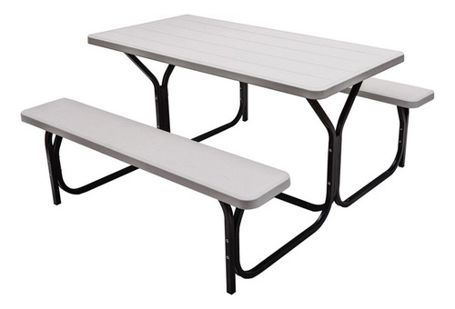 Mesa De Picnic Hdpe Con Banco Y Base Metálica Blanca Gpl