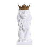 Estátua Leão Com Coroa Decoração Feito A Mão De Resina