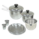 Kit De Cozinha Gourmet Camping Panelas Pratos Copos Ntk 8pça