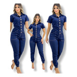 Macacão Jeans Feminino Longo C/laycra Deslumbrante 36 A 48