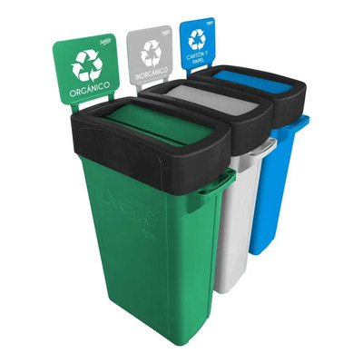 Centro De Separación De Basura Zvelte Tapa Abatible 3 Botes Color Verde\u002Fgris\u002Fazul | Envío gratis
