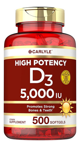 Vitamina D3 Softgels Natural 5,000iu 500 Capsulas Eg D87 Sabor Sin Sabor