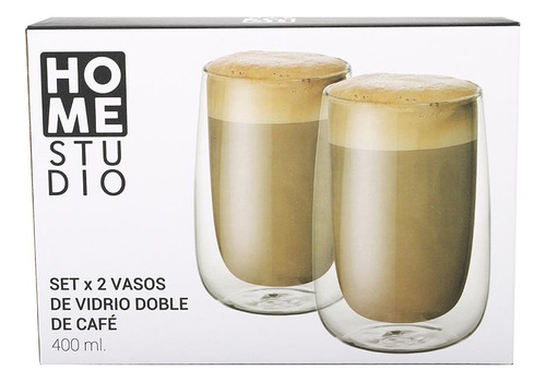 2 Vasos Vidrio Doble Cristalino Para Café / Postres. 400 Ml.