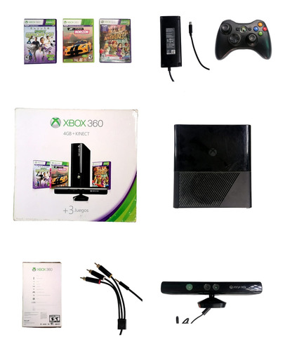 Consola Xbox 360 E Microsoft + Caja + 3 Juegos + Kinect