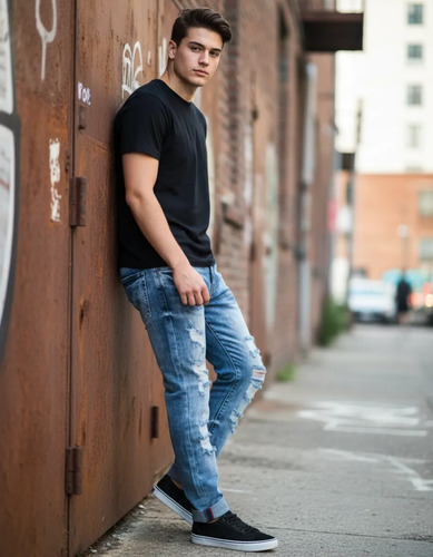 Pantalon De Mezclilla Para Hombre Azul, Urbano Roto Hippie