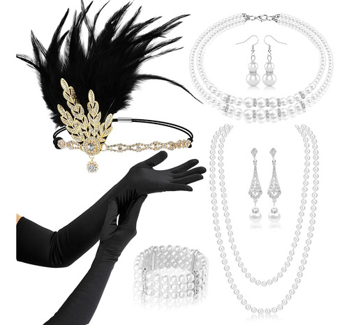 Hwtzoia 1920s Gatsby Accesorios Conjunto Para Mujeres Flappe