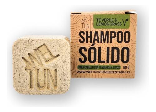 Shampoo Sólido Té Verde Lemongrass Cabello Graso 60g Vegano