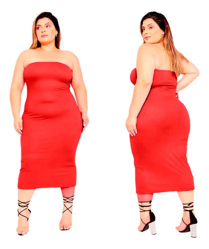 Vestido Tubinho Plus Size Tomara Que Caia Modelador Midi